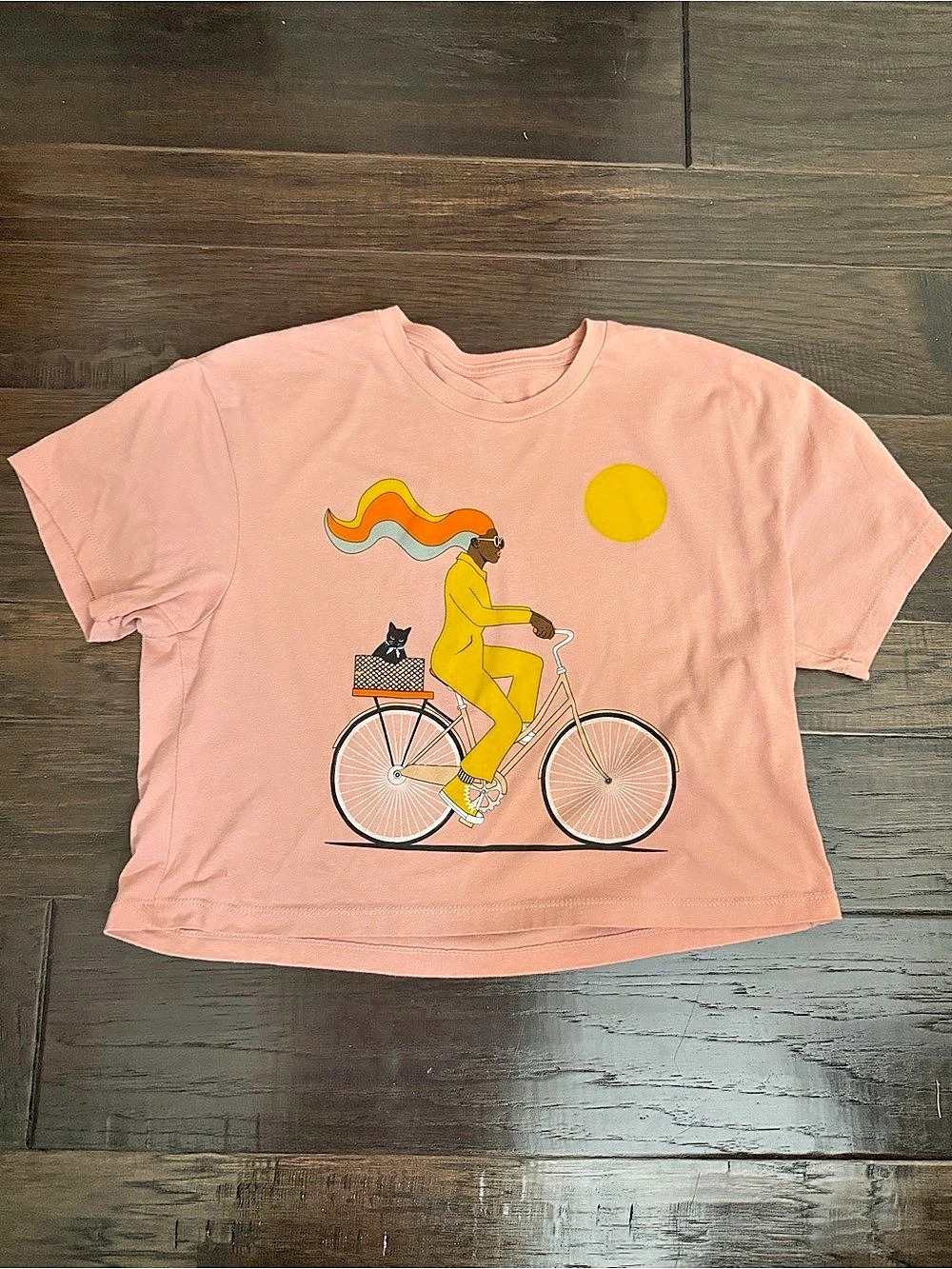 Meow Wolf Crop obsidiopolis Graphic Bike Print Pink Peach XL